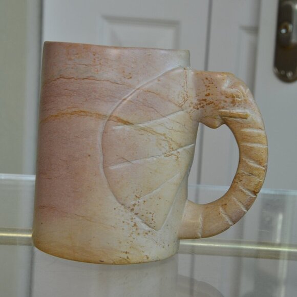 Vintage Carved Elephant Soapstone Mug - Picture 1 of 7